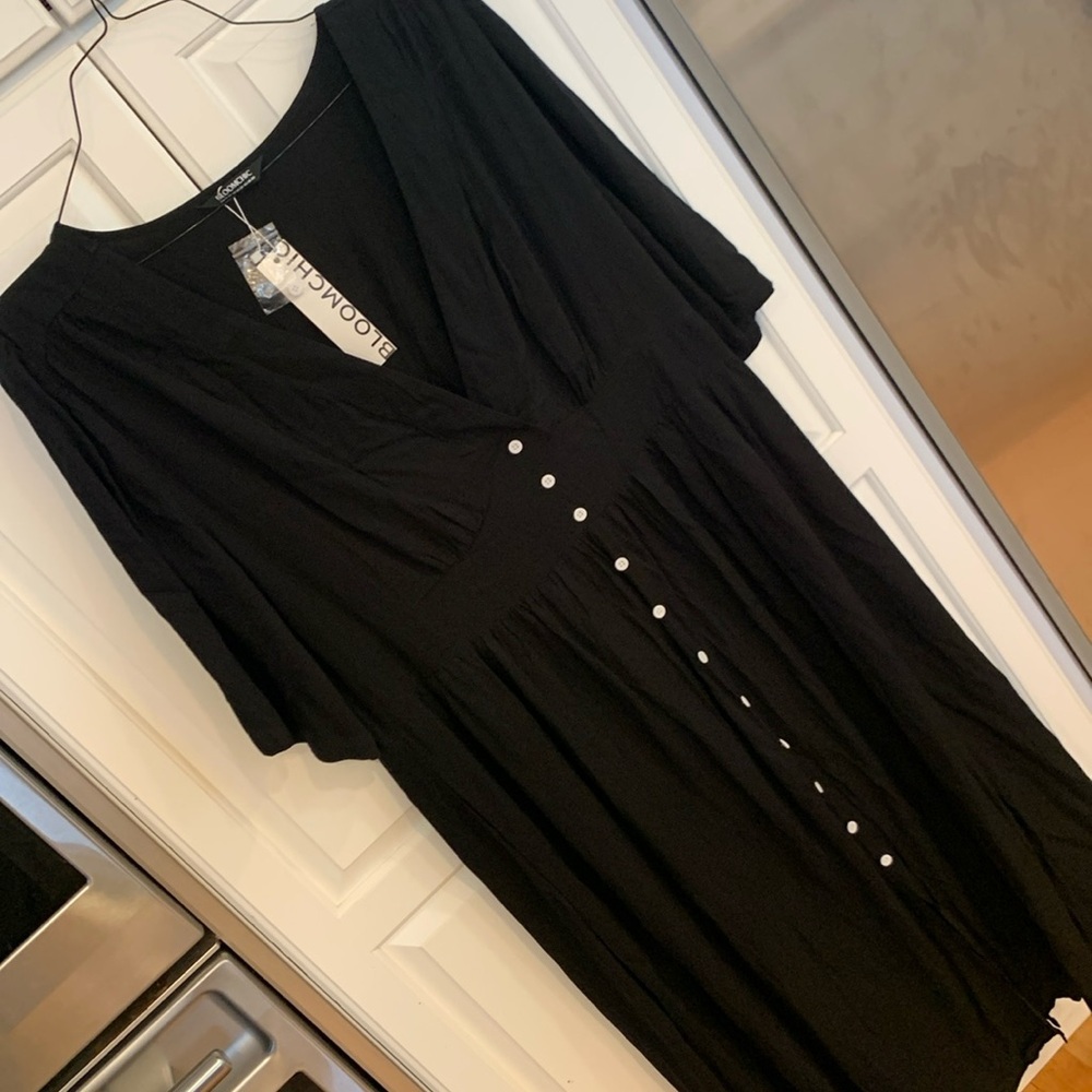 BloomChic Black Dress with White Buttons